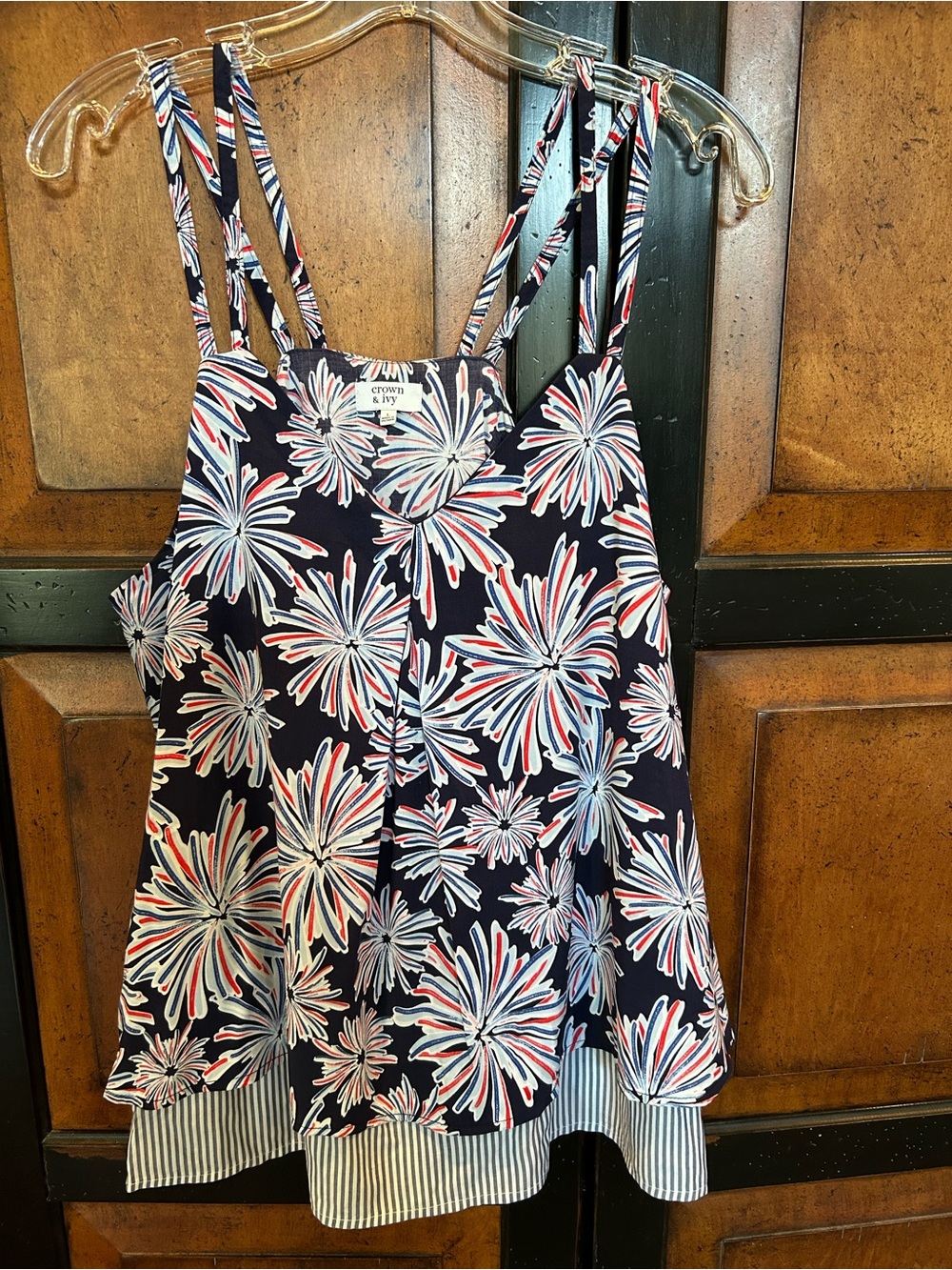 crown & ivy Navy Floral Strappy Camisole with Stripe Hem